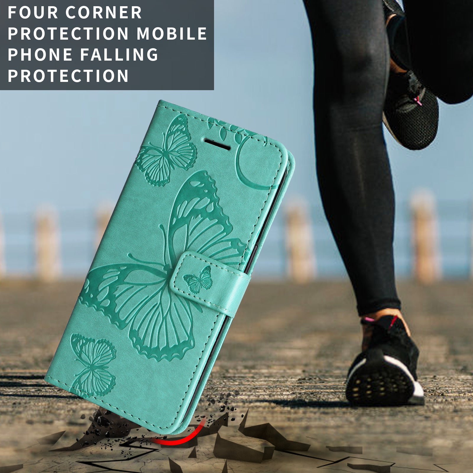 For Samsung Galaxy A57 5G Wallet Case Floral Butterfly Imprinted Leather Phone Cover Stand -  Green