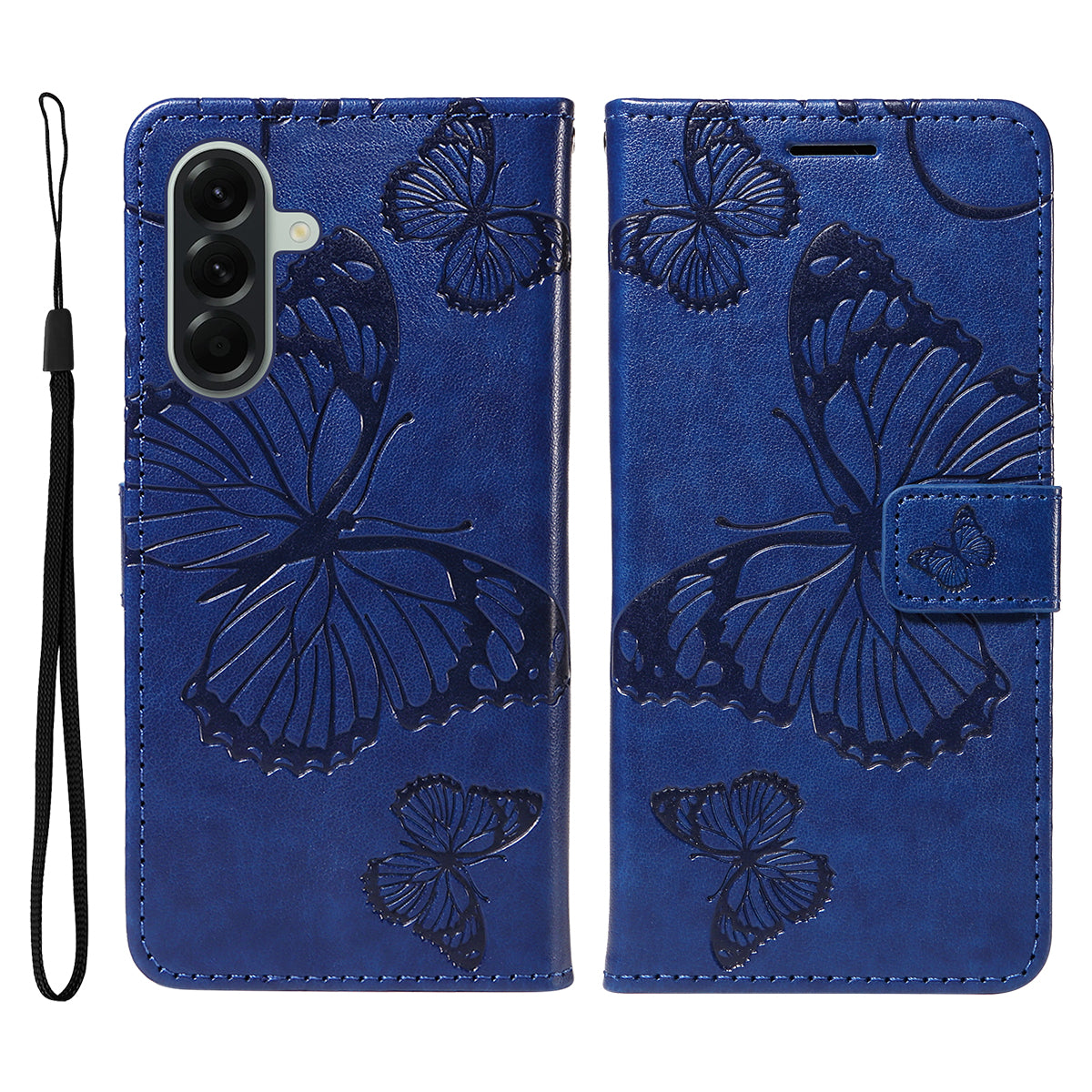 For Samsung Galaxy A57 5G Wallet Case Floral Butterfly Imprinted Leather Phone Cover Stand - Blue