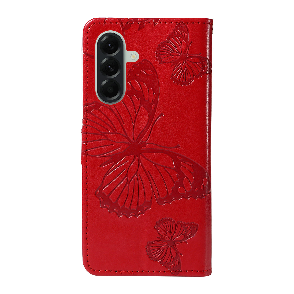 For Samsung Galaxy A57 5G Wallet Case Floral Butterfly Imprinted Leather Phone Cover Stand - Red