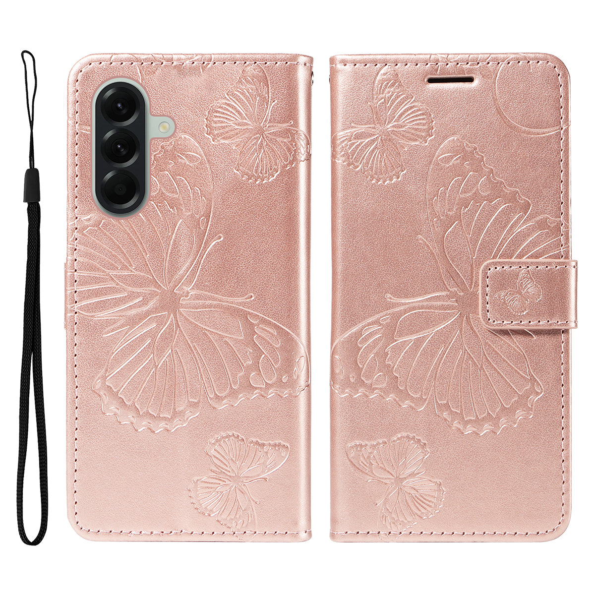 For Samsung Galaxy A57 5G Wallet Case Floral Butterfly Imprinted Leather Phone Cover Stand -  Rose Gold