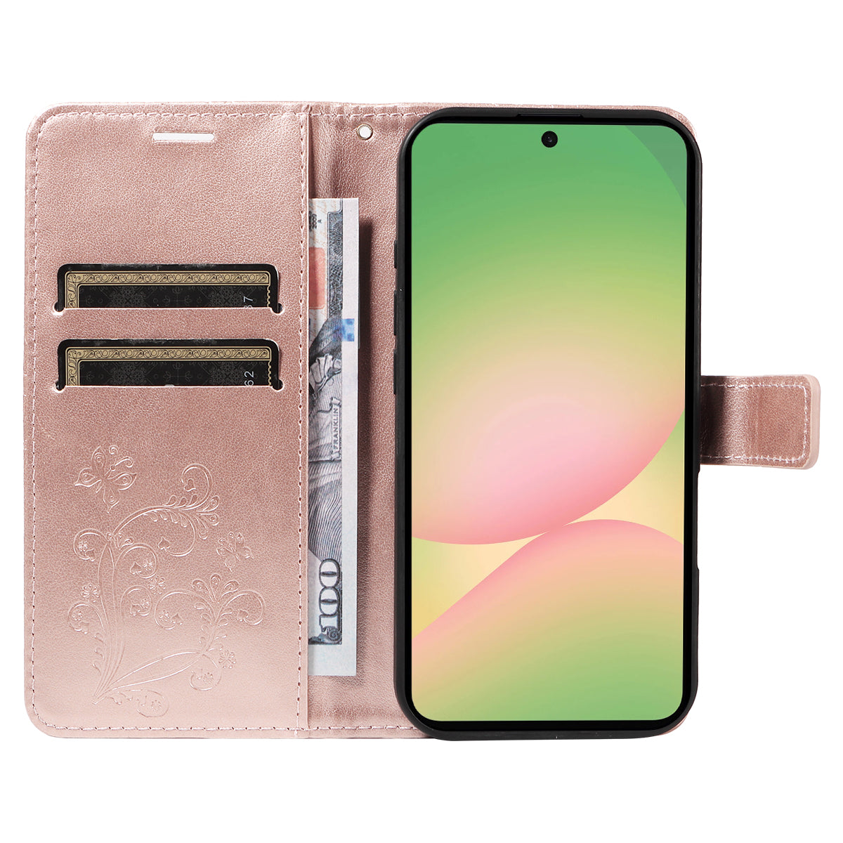For Samsung Galaxy A57 5G Wallet Case Floral Butterfly Imprinted Leather Phone Cover Stand -  Rose Gold