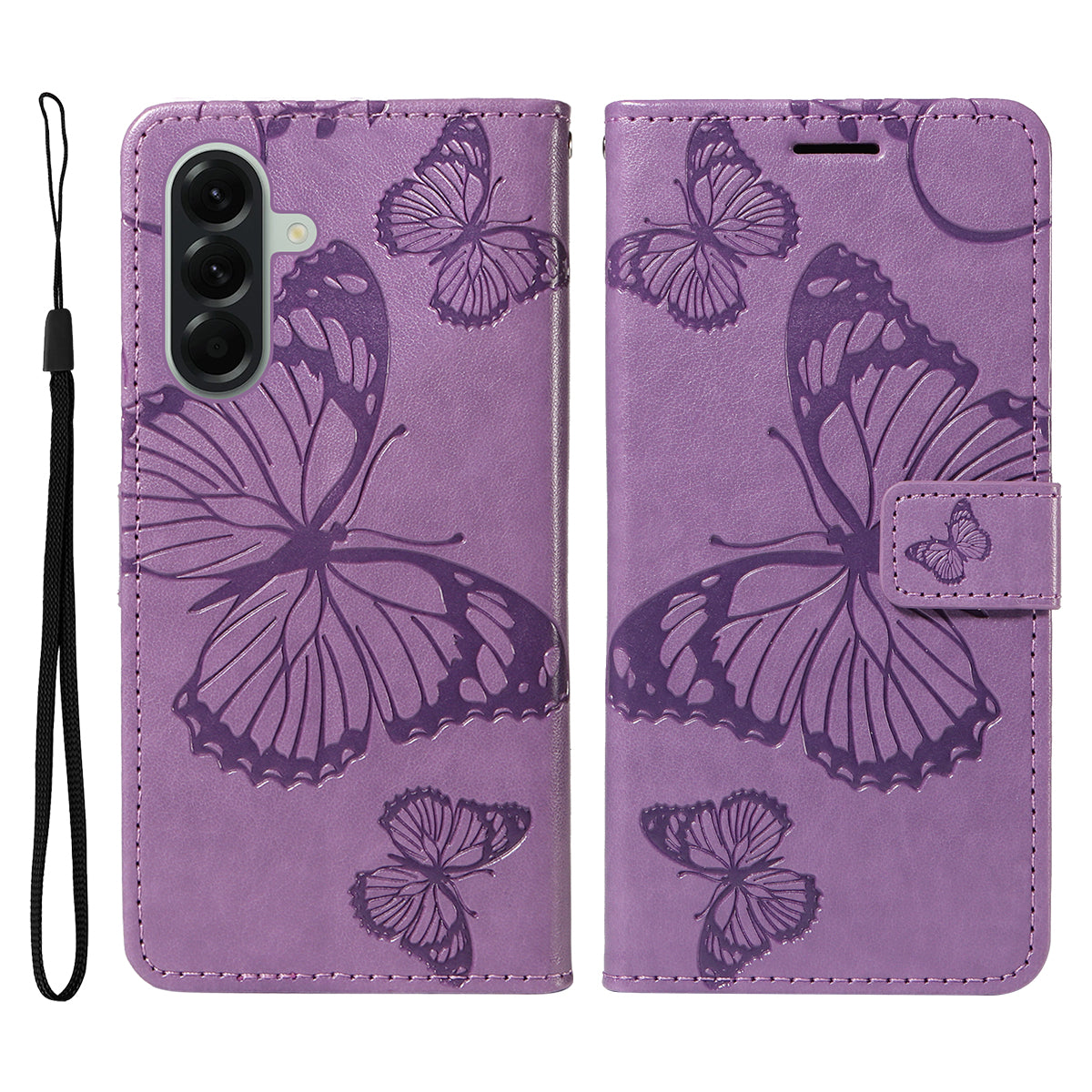 For Samsung Galaxy A57 5G Wallet Case Floral Butterfly Imprinted Leather Phone Cover Stand - Light Purple