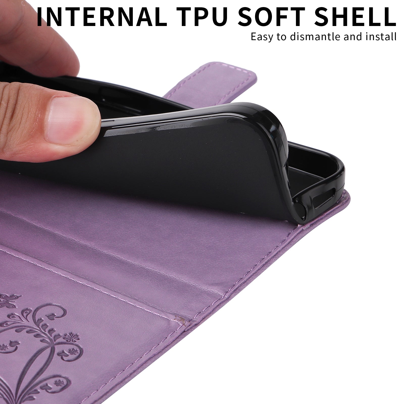 For Samsung Galaxy A57 5G Wallet Case Floral Butterfly Imprinted Leather Phone Cover Stand - Light Purple