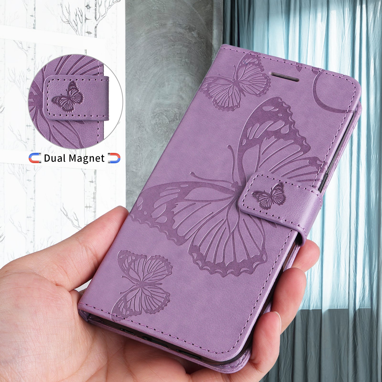 For Samsung Galaxy A57 5G Wallet Case Floral Butterfly Imprinted Leather Phone Cover Stand - Light Purple