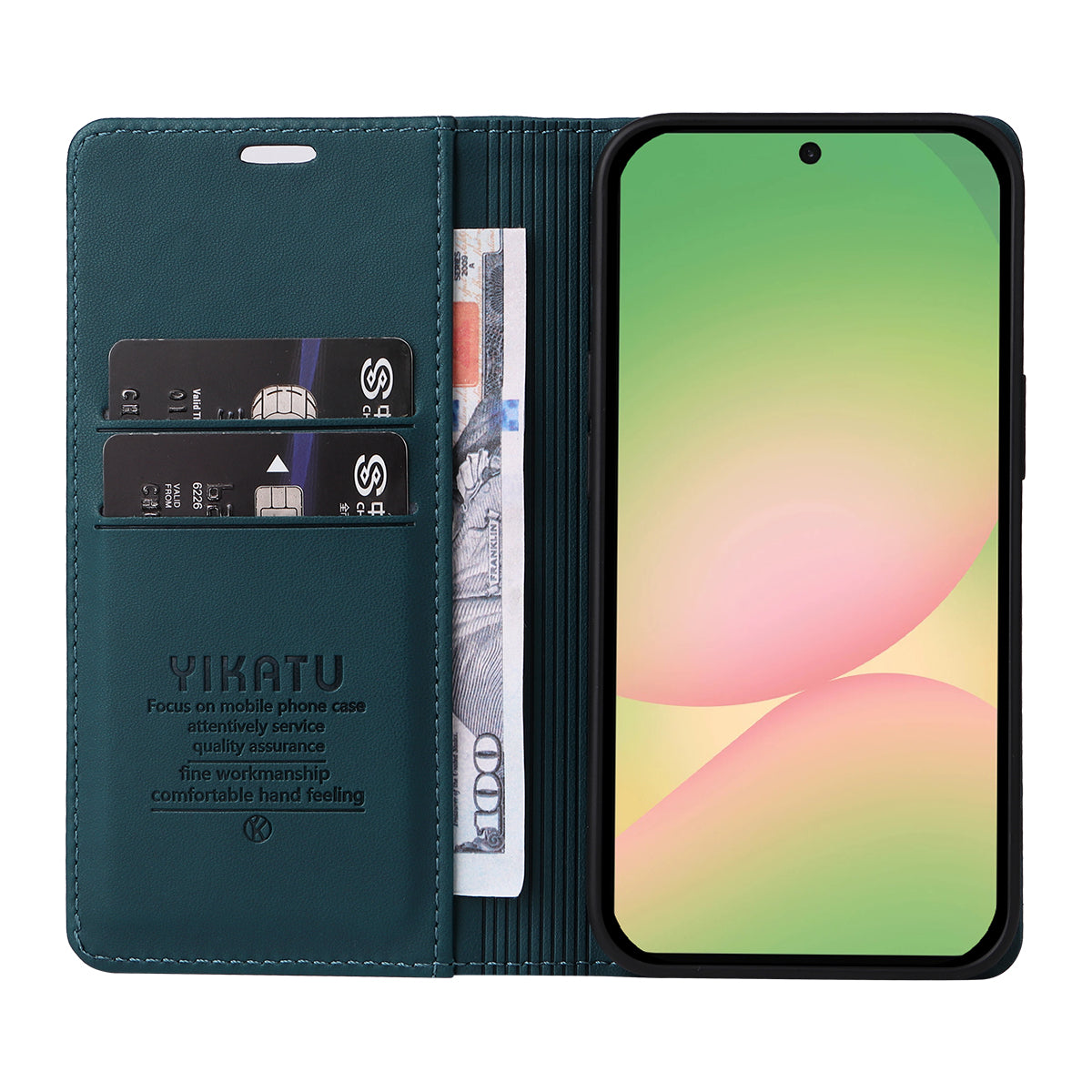 For Samsung Galaxy A57 5G Phone Cases YIKATU Magnetic Closure PU Leather Mobile Cover - Green