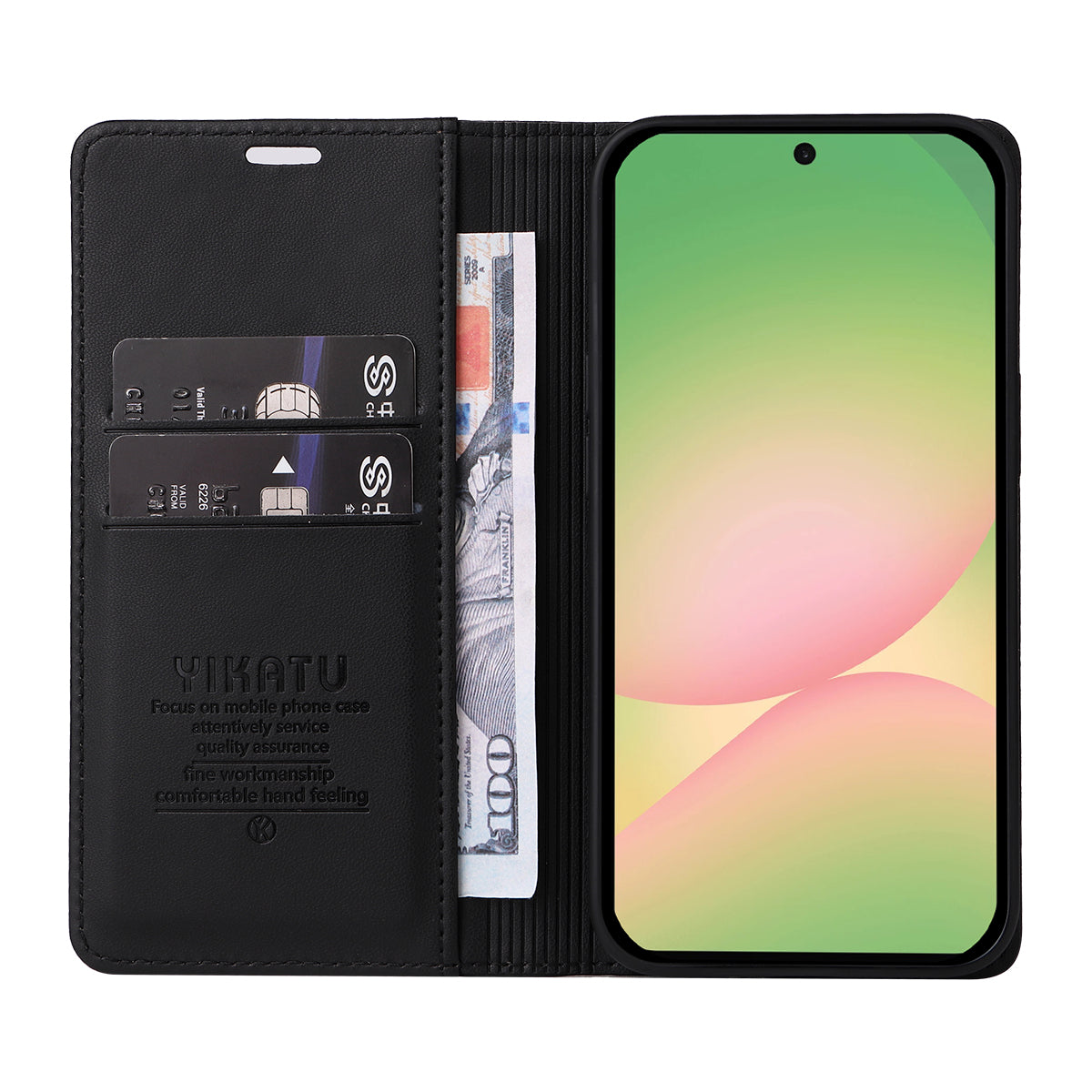 For Samsung Galaxy A57 5G Phone Cases YIKATU Magnetic Closure PU Leather Mobile Cover - Black