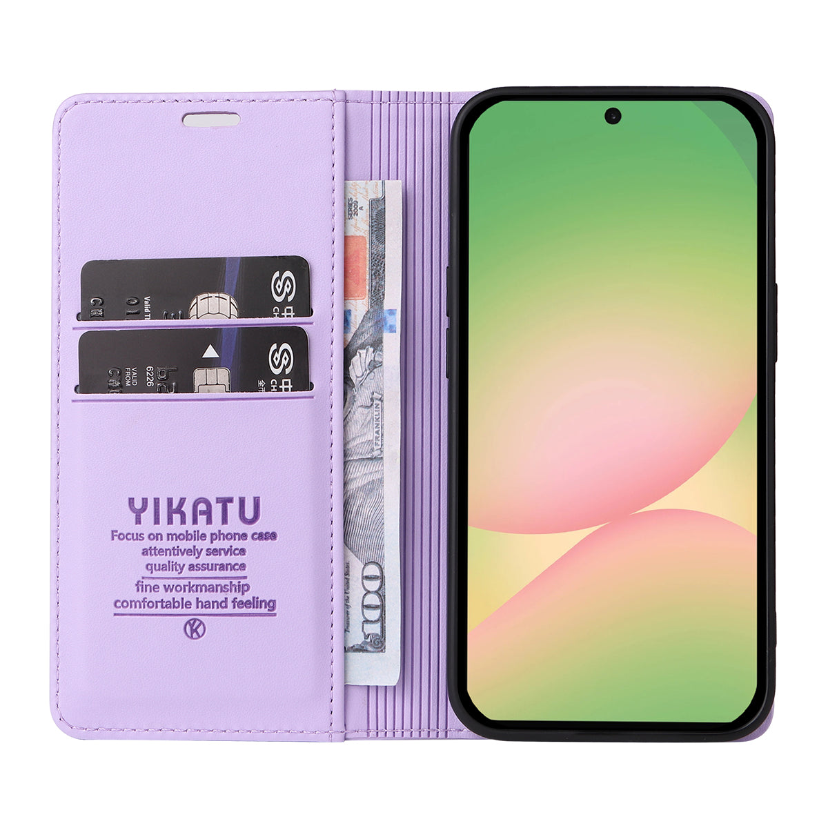 For Samsung Galaxy A57 5G Phone Cases YIKATU Magnetic Closure PU Leather Mobile Cover -  Light Purple