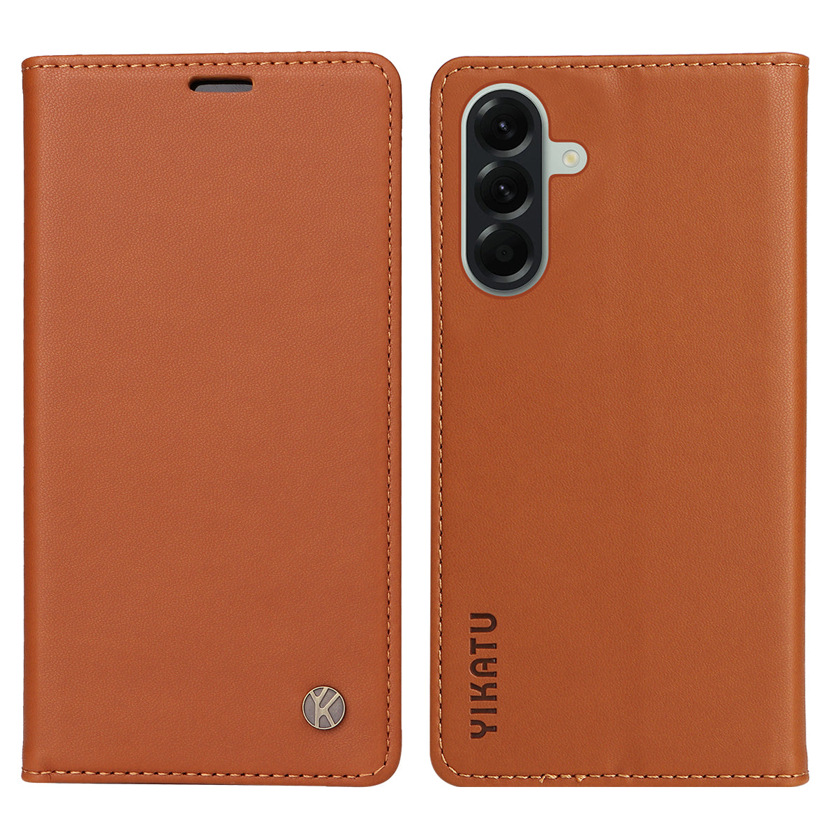 For Samsung Galaxy A57 5G Phone Cases YIKATU Magnetic Closure PU Leather Mobile Cover - Brown