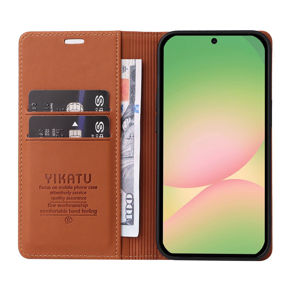 For Samsung Galaxy A57 5G Phone Cases YIKATU Magnetic Closure PU Leather Mobile Cover - Brown