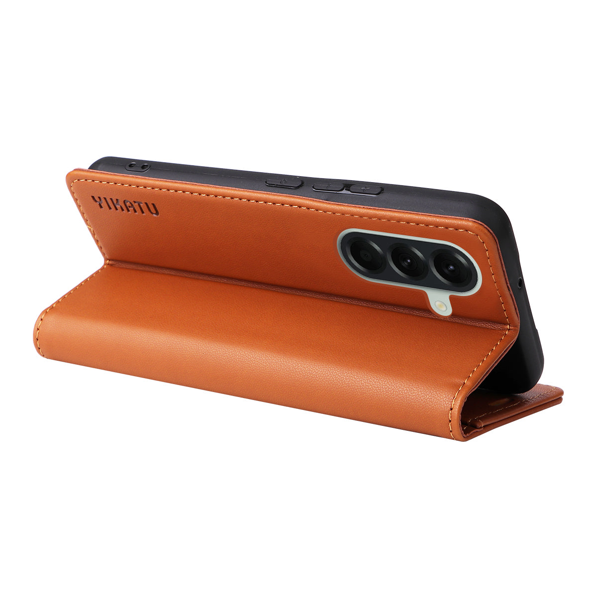 For Samsung Galaxy A57 5G Phone Cases YIKATU Magnetic Closure PU Leather Mobile Cover - Brown