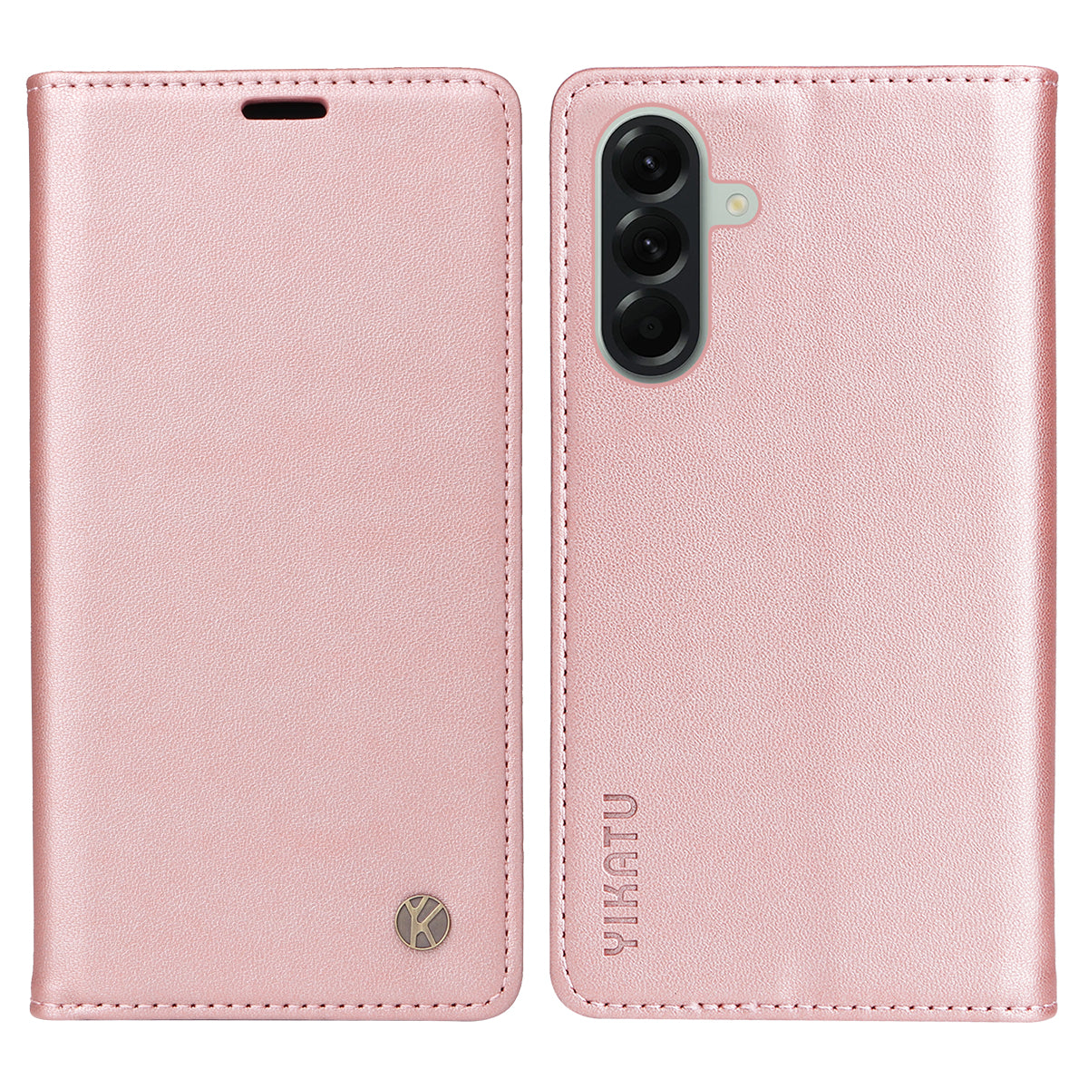 For Samsung Galaxy A57 5G Phone Cases YIKATU Magnetic Closure PU Leather Mobile Cover -  Rose Gold