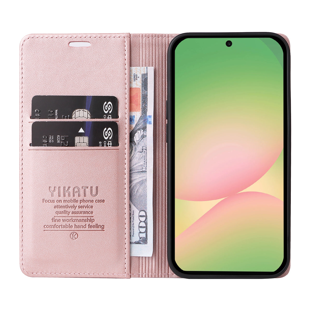 For Samsung Galaxy A57 5G Phone Cases YIKATU Magnetic Closure PU Leather Mobile Cover -  Rose Gold