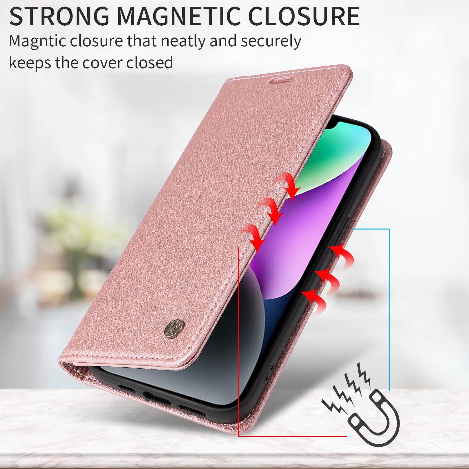 For Samsung Galaxy A57 5G Phone Cases YIKATU Magnetic Closure PU Leather Mobile Cover -  Rose Gold