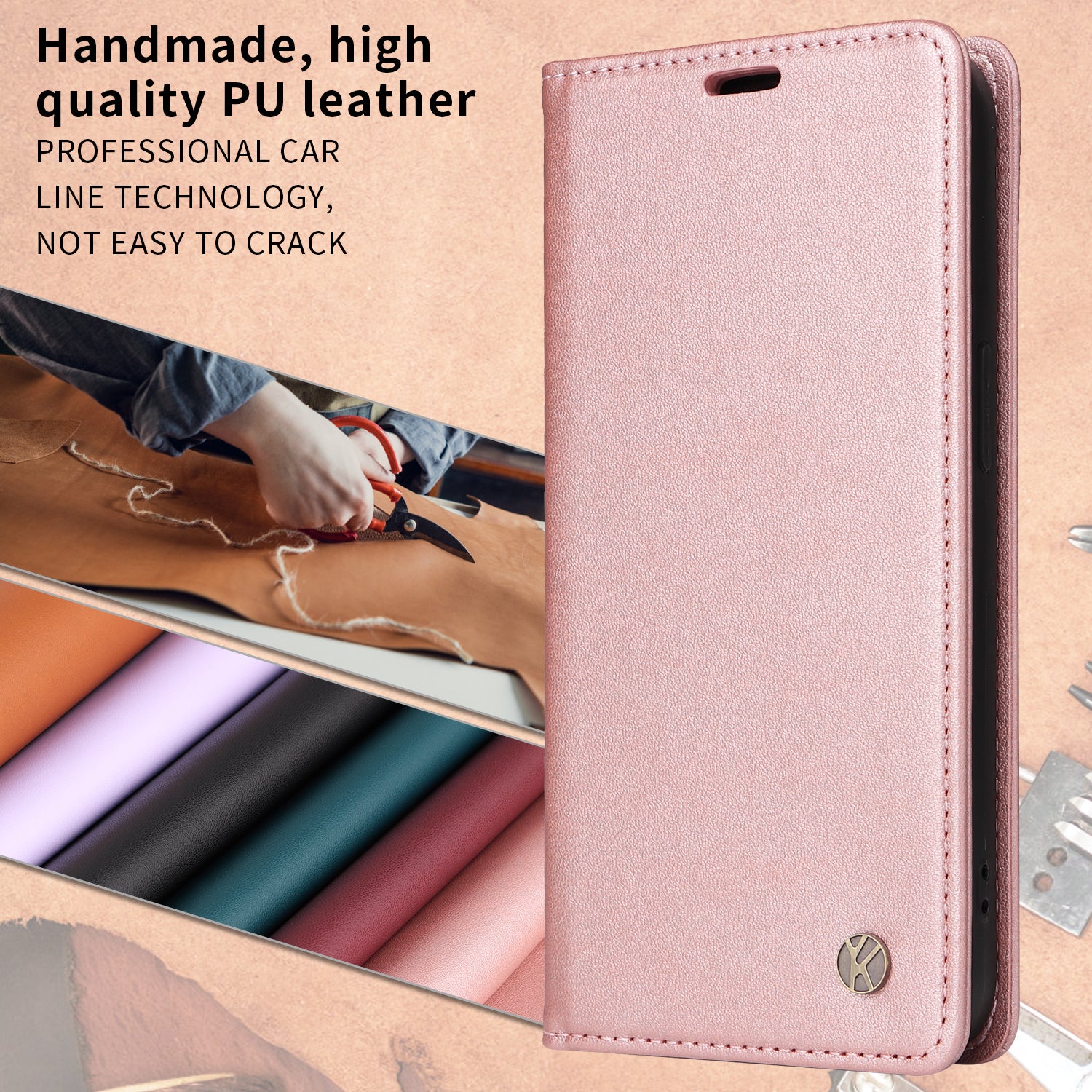 For Samsung Galaxy A57 5G Phone Cases YIKATU Magnetic Closure PU Leather Mobile Cover -  Rose Gold