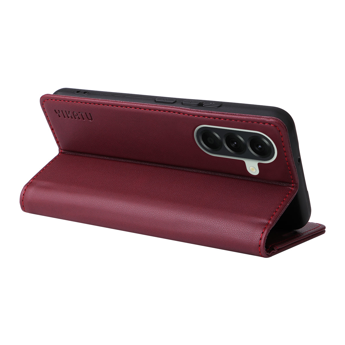 For Samsung Galaxy A57 5G Phone Cases YIKATU Magnetic Closure PU Leather Mobile Cover - Wine Red