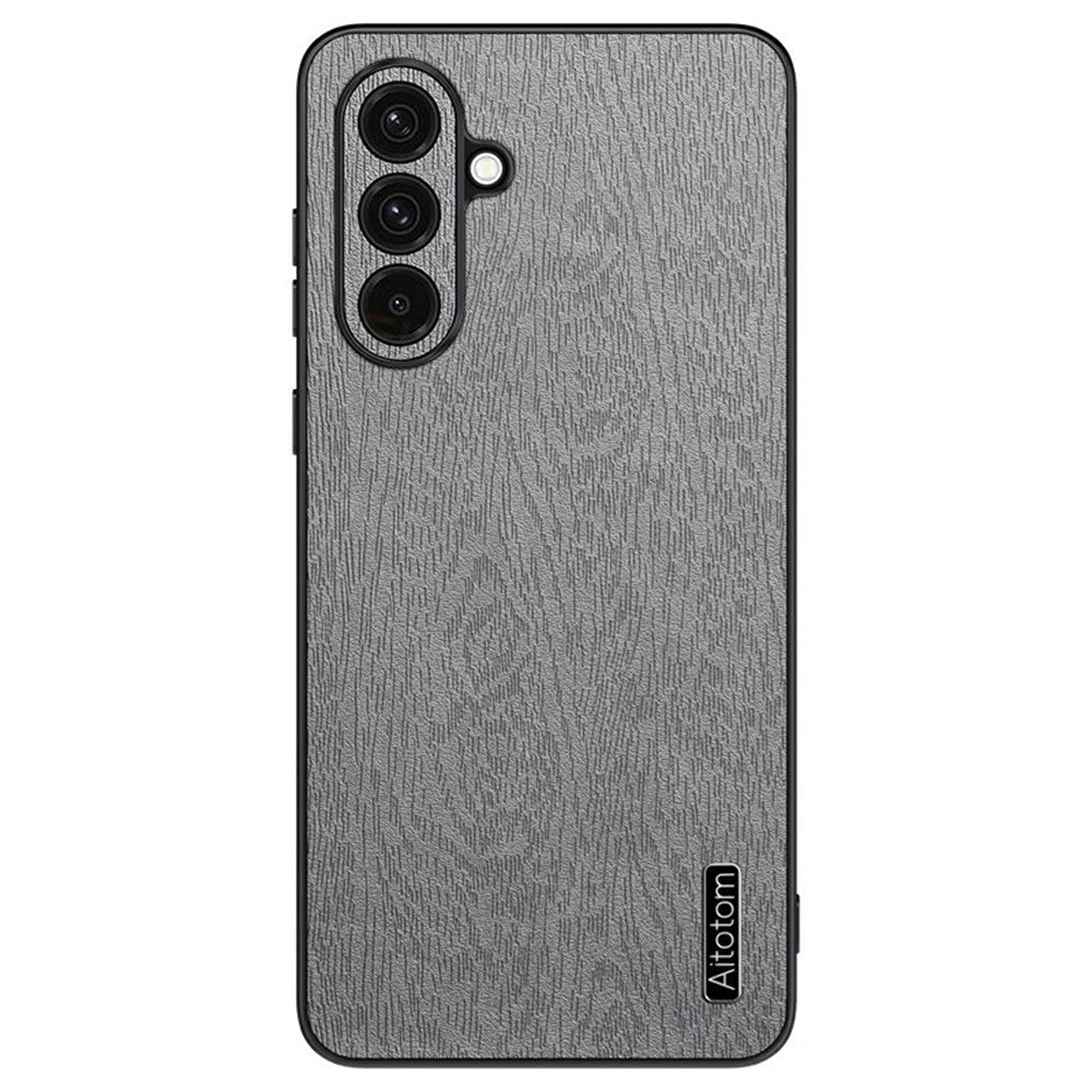 For Samsung Galaxy A57 5G Case Wood Texture PU Leather Coated PC TPU Phone Cover - Grey