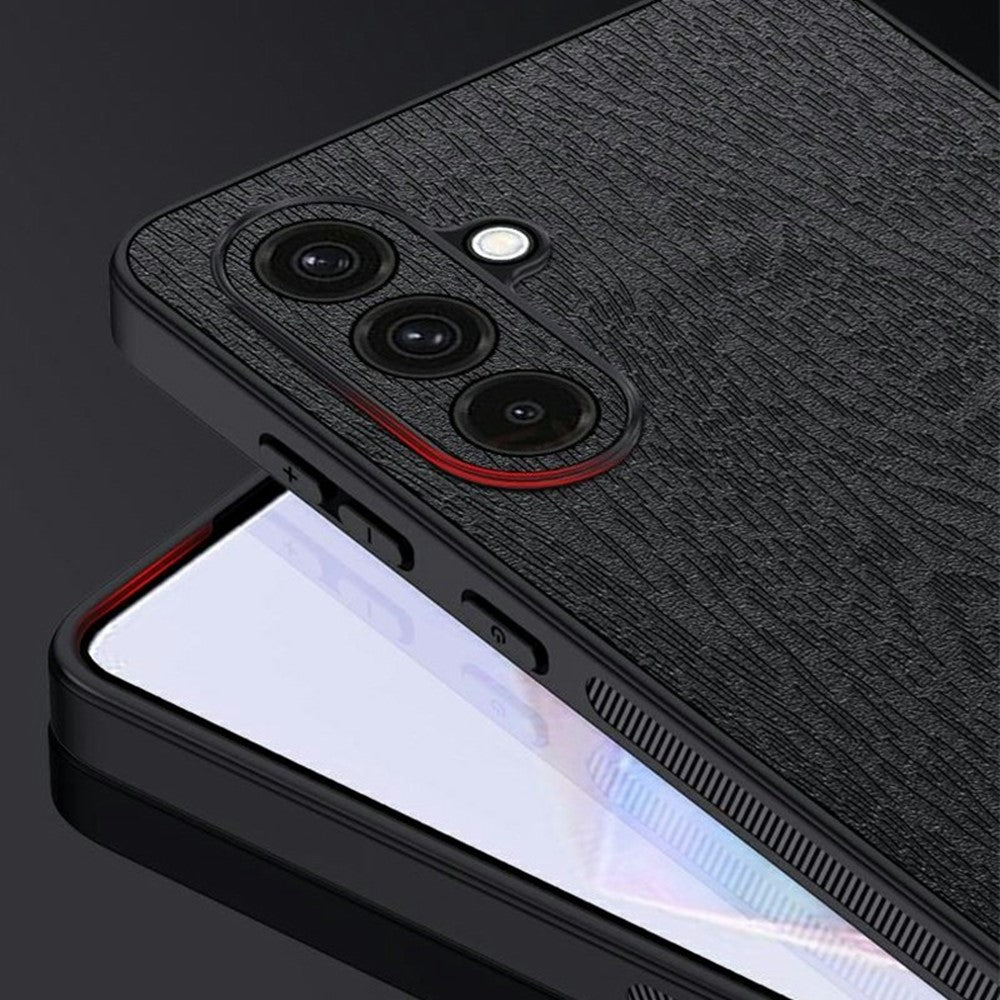 For Samsung Galaxy A57 5G Case Wood Texture PU Leather Coated PC TPU Phone Cover - Grey