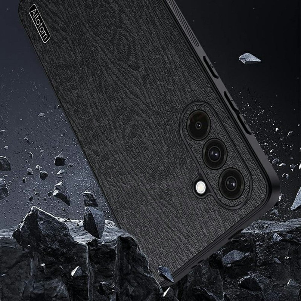 For Samsung Galaxy A57 5G Case Wood Texture PU Leather Coated PC TPU Phone Cover - Grey