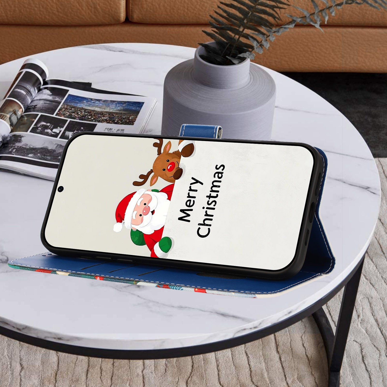 For Samsung Galaxy A57 5G Wallet Case Christmas Pattern Printing Leather Phone Cover with Lanyard - Gift Box Snowman
