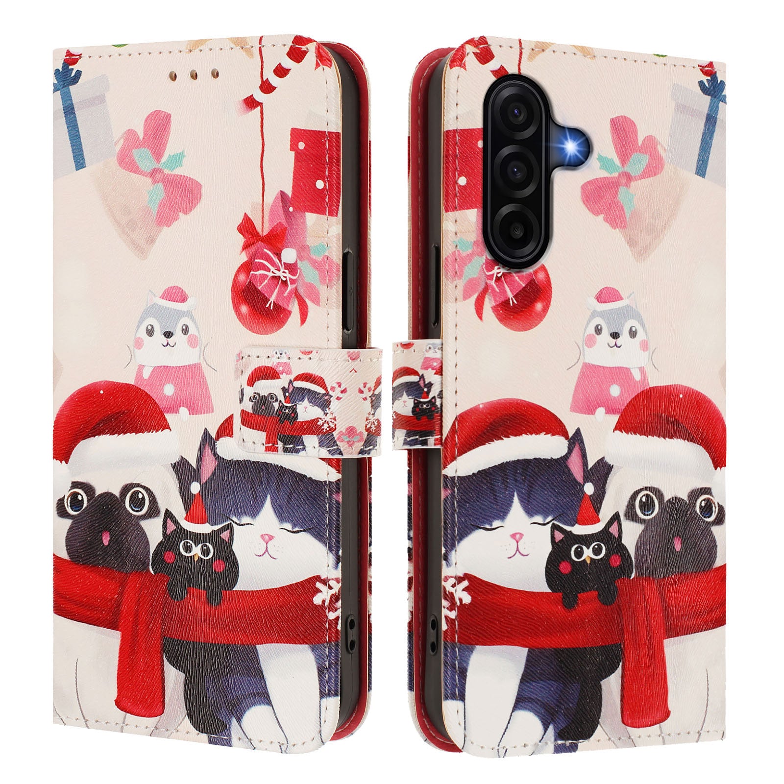 For Samsung Galaxy A57 5G Wallet Case Christmas Pattern Printing Leather Phone Cover with Lanyard - Christmas Animals