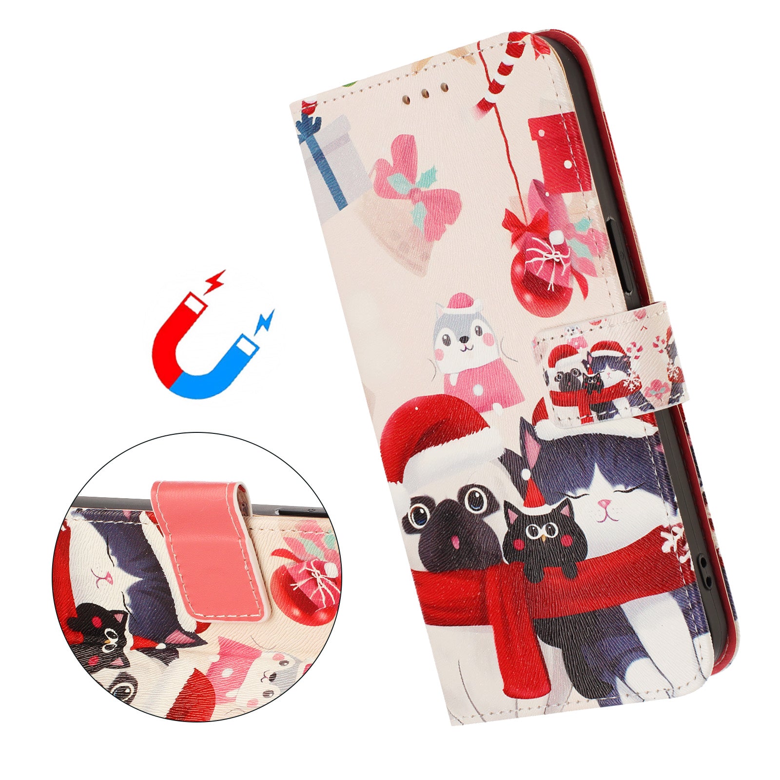 For Samsung Galaxy A57 5G Wallet Case Christmas Pattern Printing Leather Phone Cover with Lanyard - Christmas Animals