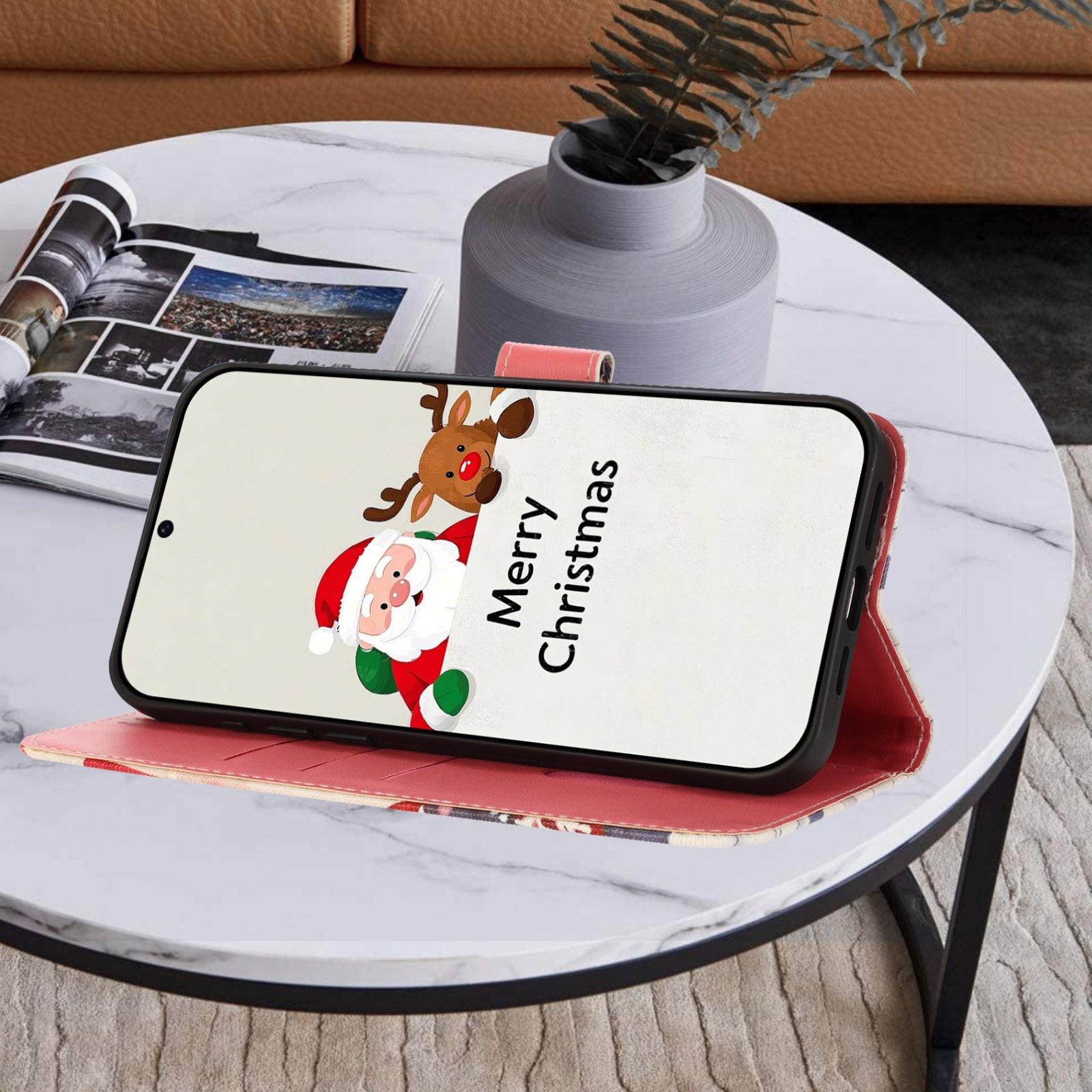For Samsung Galaxy A57 5G Wallet Case Christmas Pattern Printing Leather Phone Cover with Lanyard - Christmas Animals
