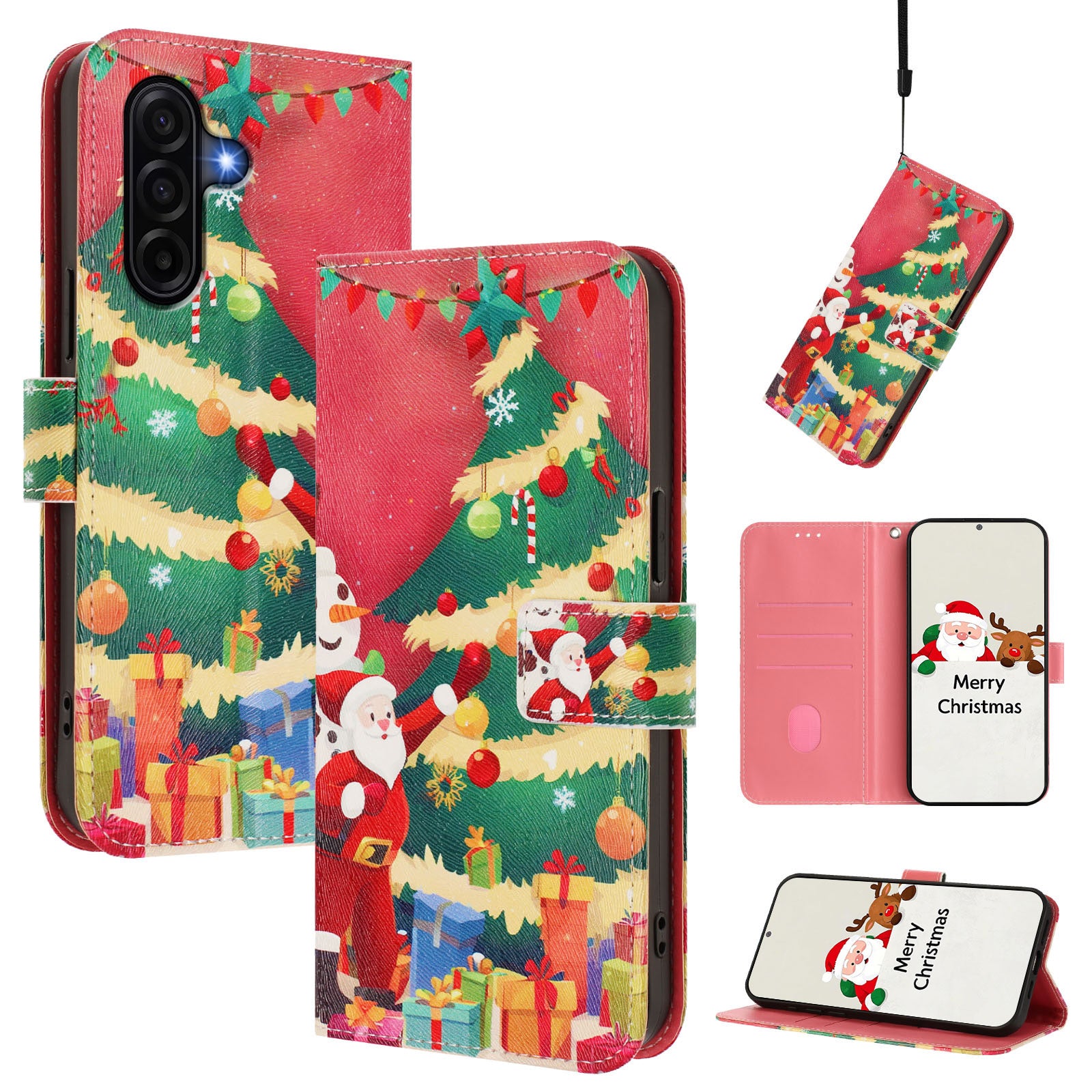 For Samsung Galaxy A57 5G Wallet Case Christmas Pattern Printing Leather Phone Cover with Lanyard - Christmas Tree