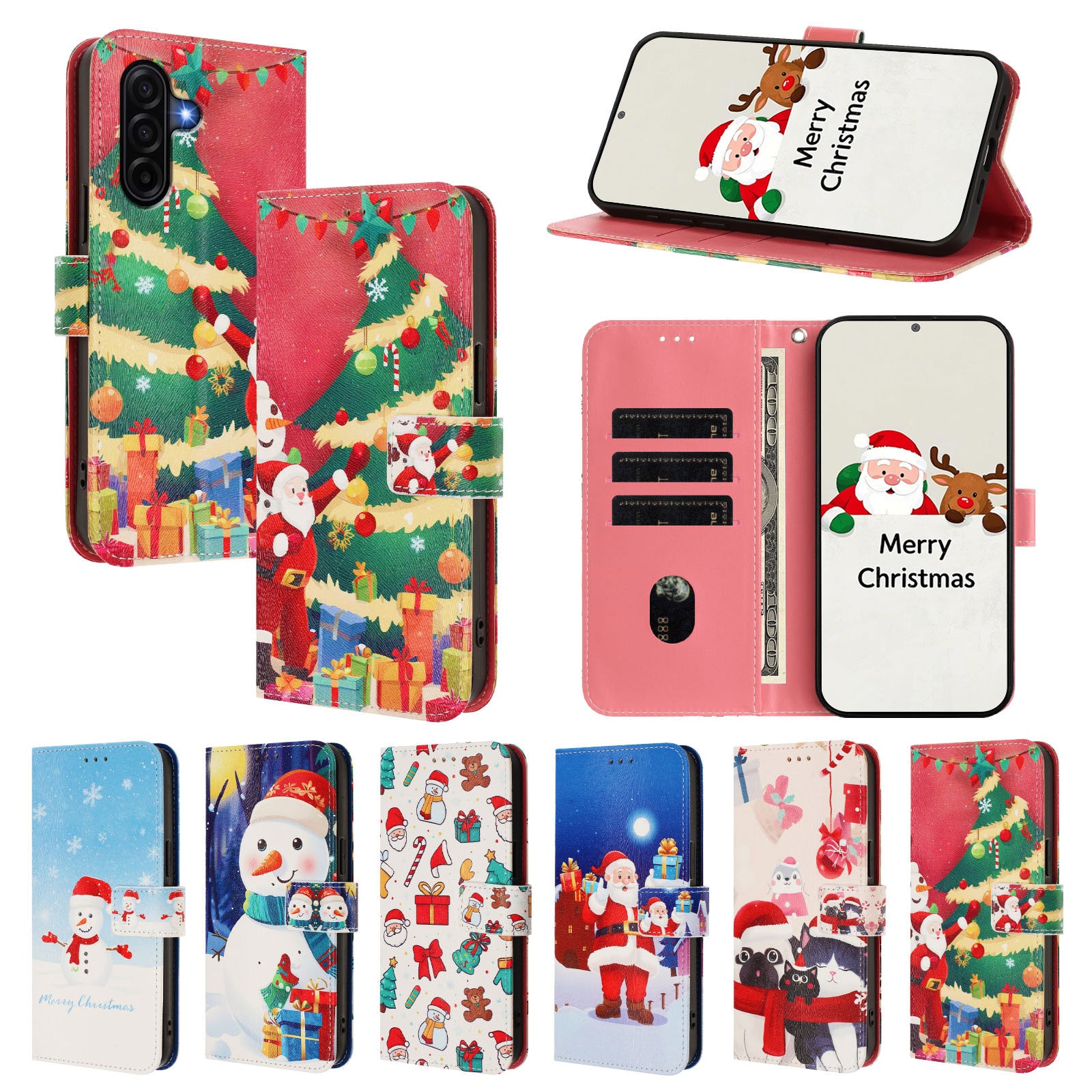 For Samsung Galaxy A57 5G Wallet Case Christmas Pattern Printing Leather Phone Cover with Lanyard - Christmas Tree