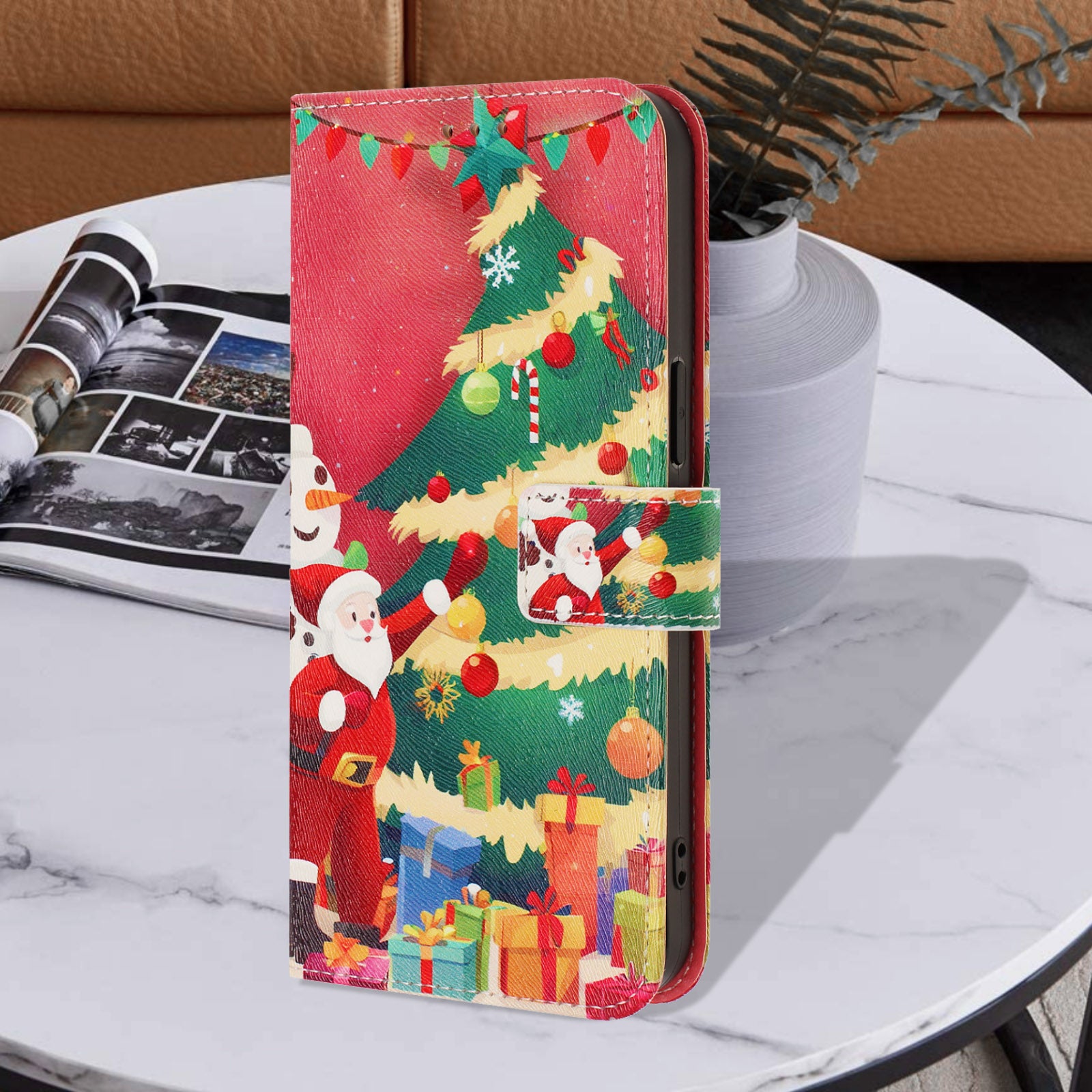 For Samsung Galaxy A57 5G Wallet Case Christmas Pattern Printing Leather Phone Cover with Lanyard - Christmas Tree