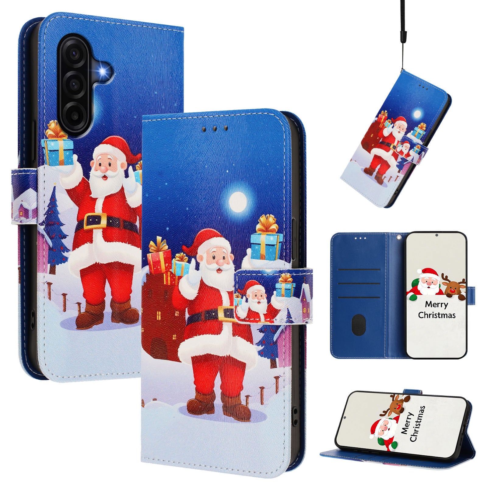 For Samsung Galaxy A57 5G Wallet Case Christmas Pattern Printing Leather Phone Cover with Lanyard - Christmas Night Scene