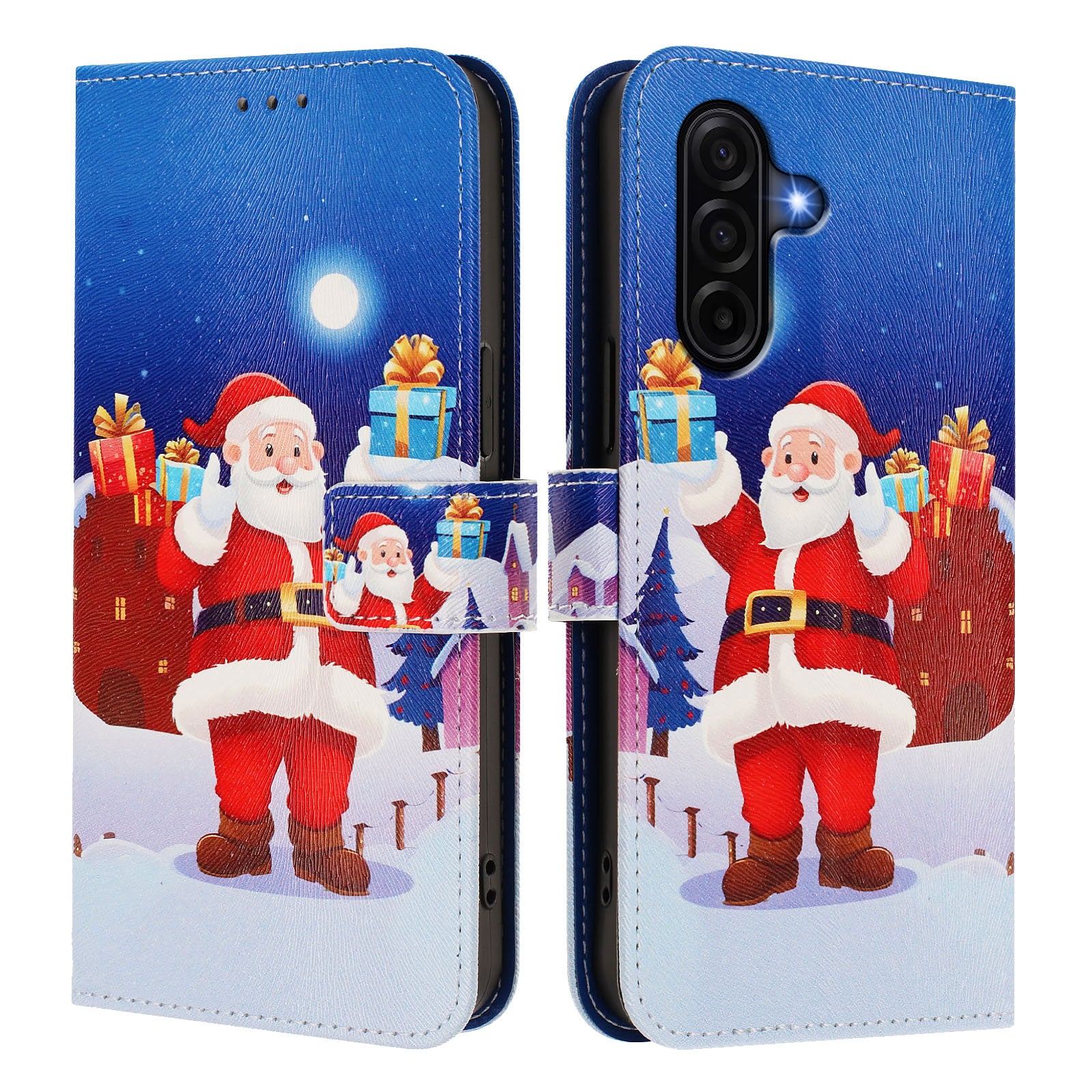 For Samsung Galaxy A57 5G Wallet Case Christmas Pattern Printing Leather Phone Cover with Lanyard - Christmas Night Scene