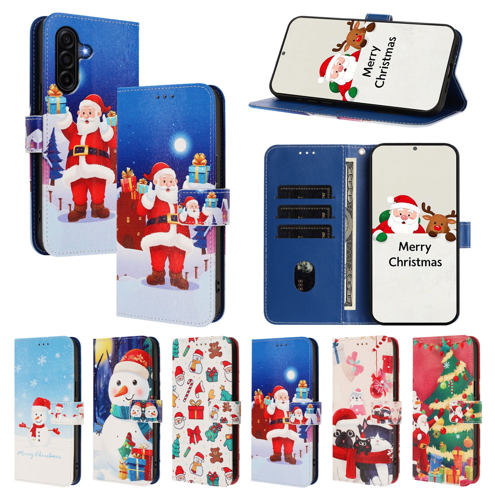 For Samsung Galaxy A57 5G Wallet Case Christmas Pattern Printing Leather Phone Cover with Lanyard - Christmas Night Scene