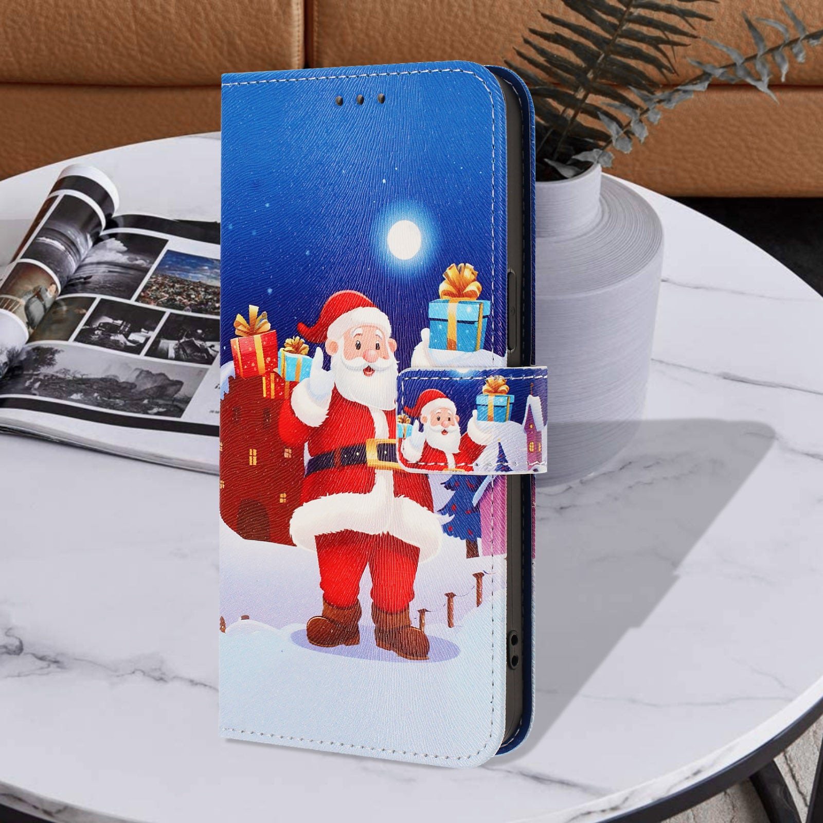 For Samsung Galaxy A57 5G Wallet Case Christmas Pattern Printing Leather Phone Cover with Lanyard - Christmas Night Scene