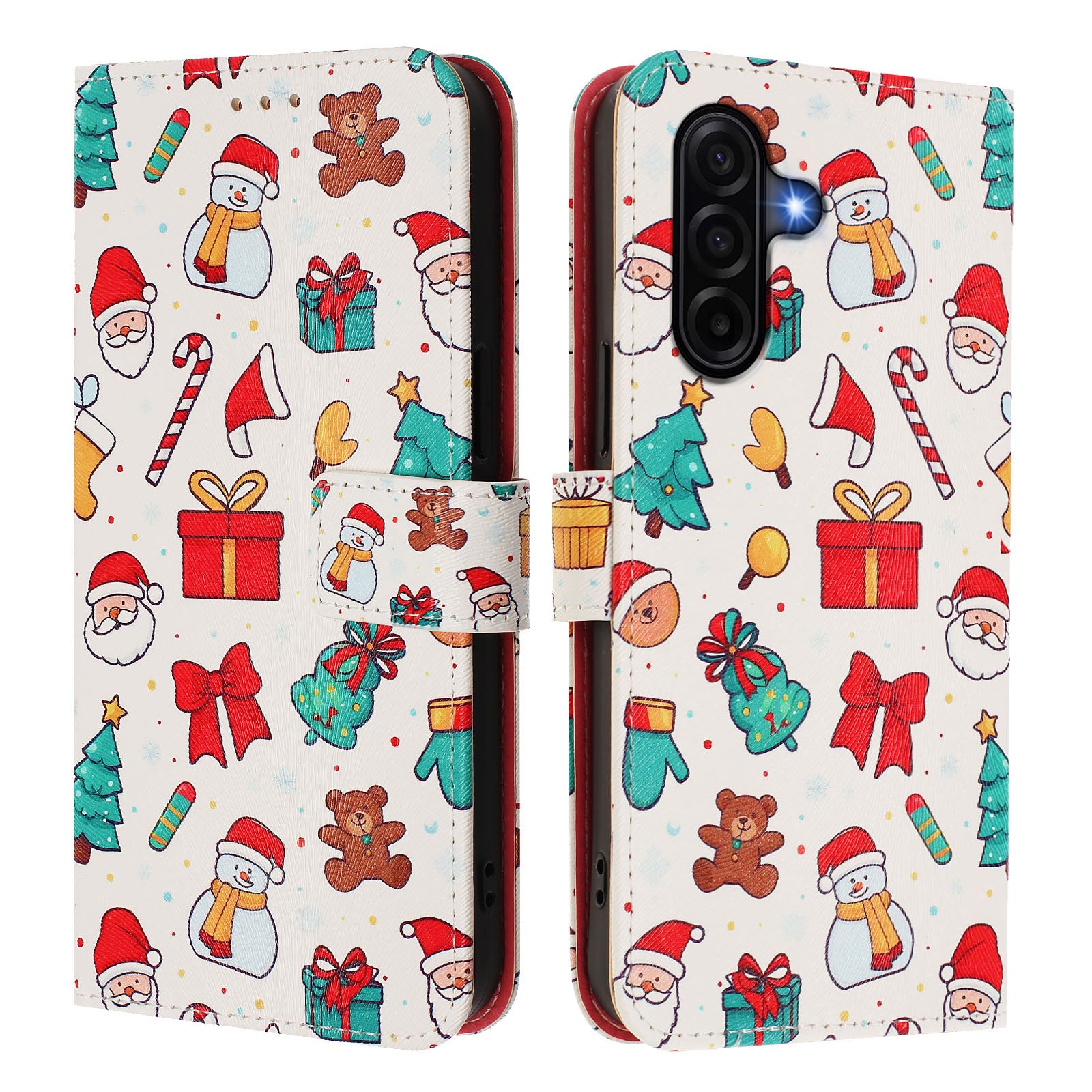 For Samsung Galaxy A57 5G Wallet Case Christmas Pattern Printing Leather Phone Cover with Lanyard - Christmas Elements