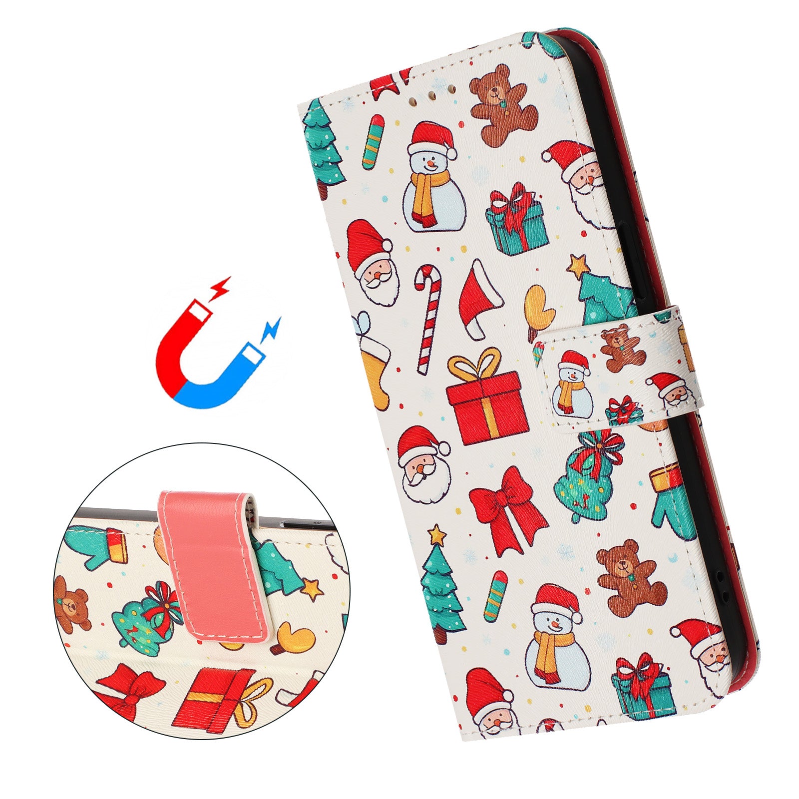 For Samsung Galaxy A57 5G Wallet Case Christmas Pattern Printing Leather Phone Cover with Lanyard - Christmas Elements
