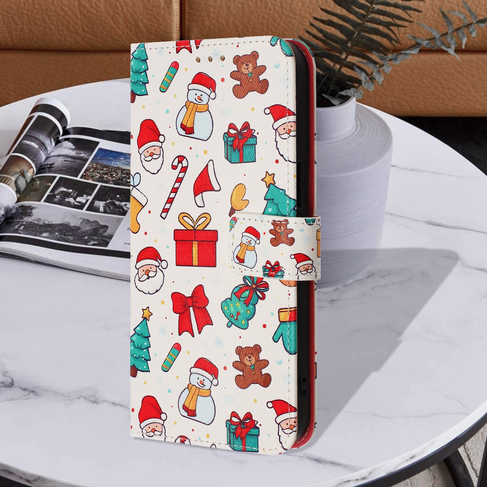 For Samsung Galaxy A57 5G Wallet Case Christmas Pattern Printing Leather Phone Cover with Lanyard - Christmas Elements