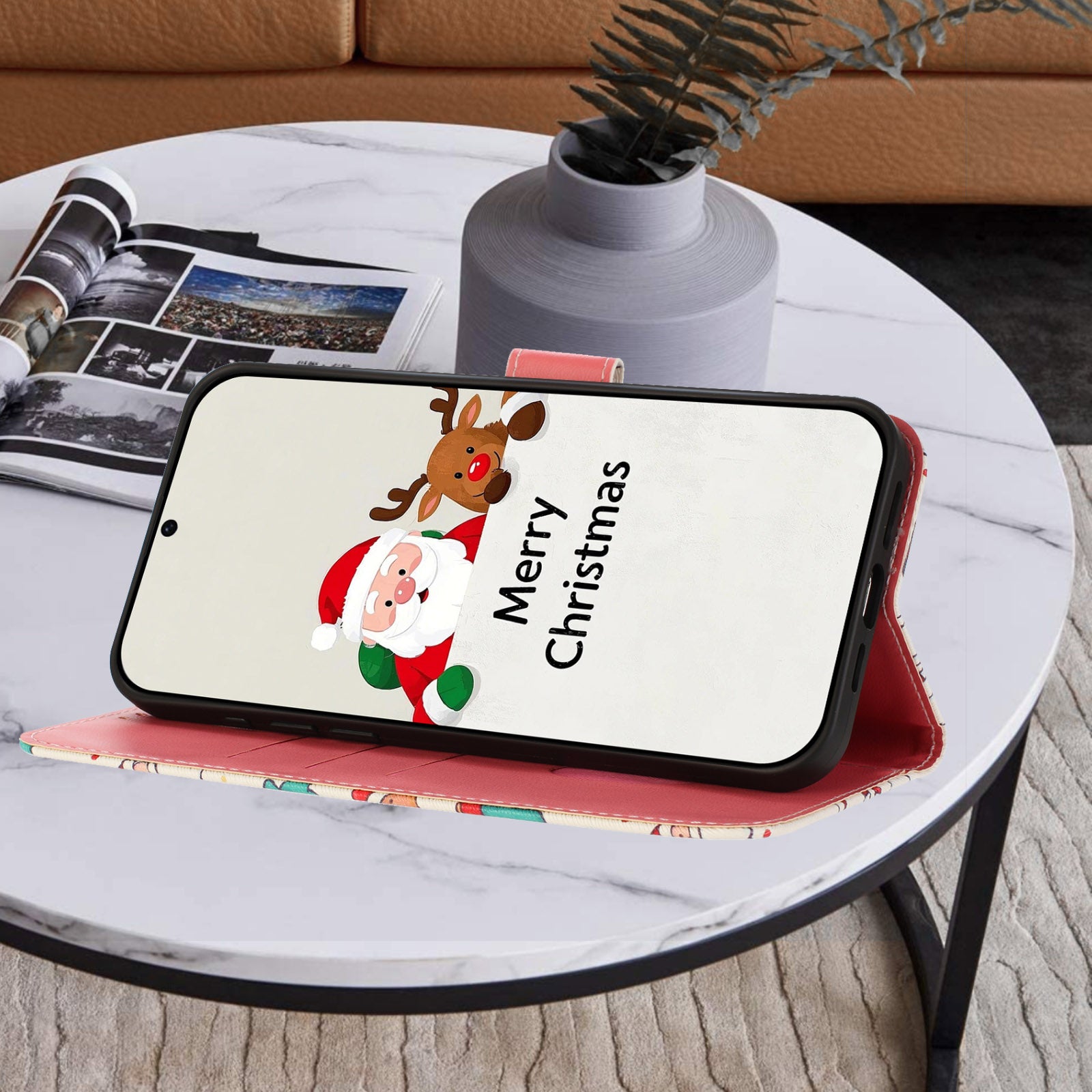 For Samsung Galaxy A57 5G Wallet Case Christmas Pattern Printing Leather Phone Cover with Lanyard - Christmas Elements