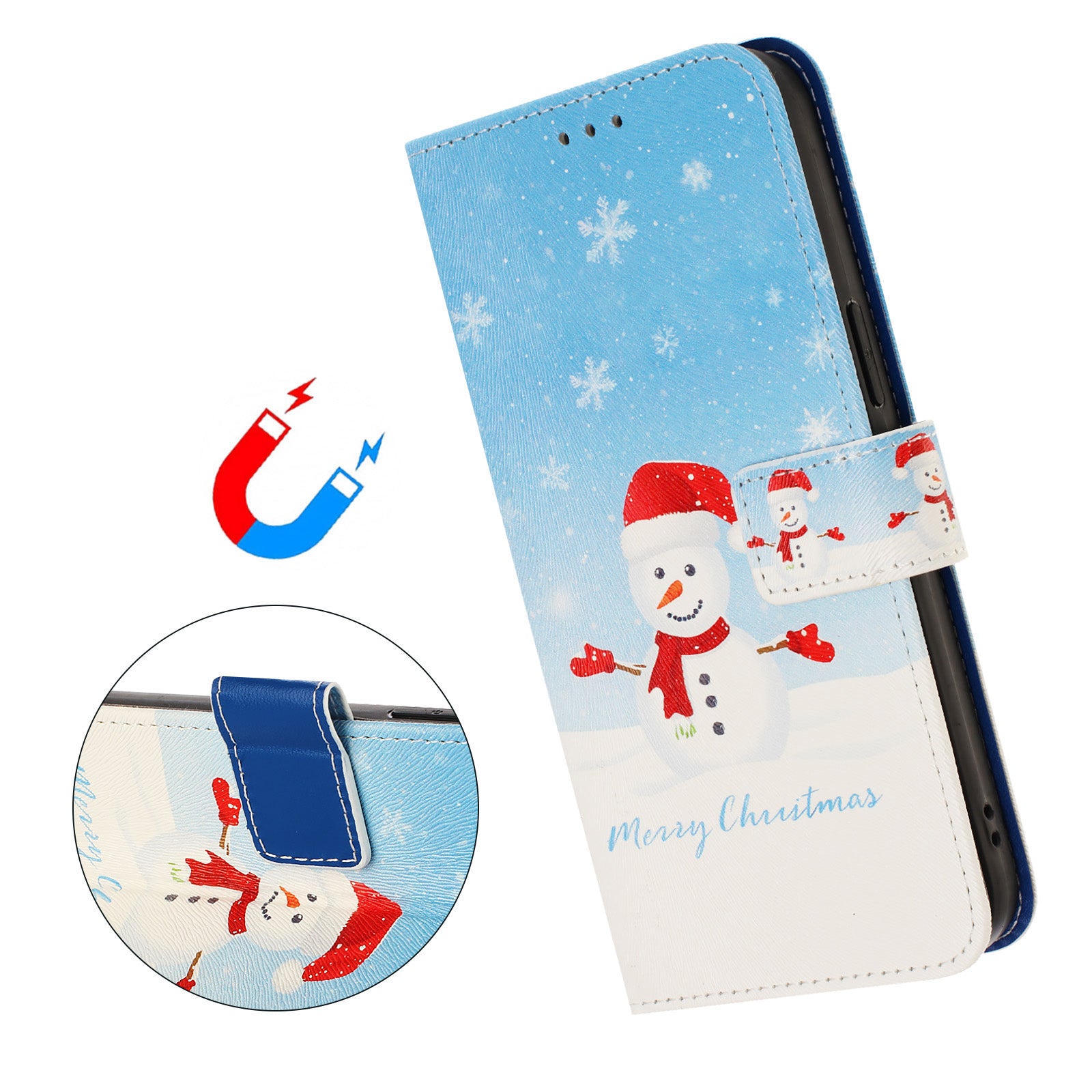 For Samsung Galaxy A57 5G Wallet Case Christmas Pattern Printing Leather Phone Cover with Lanyard - Snowflake Snowman