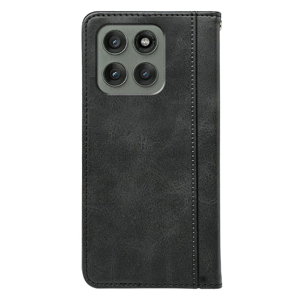 For Motorola Edge 70 5G Case Hidden Magnetic Closure Calf Texture Leather Phone Cover - Black