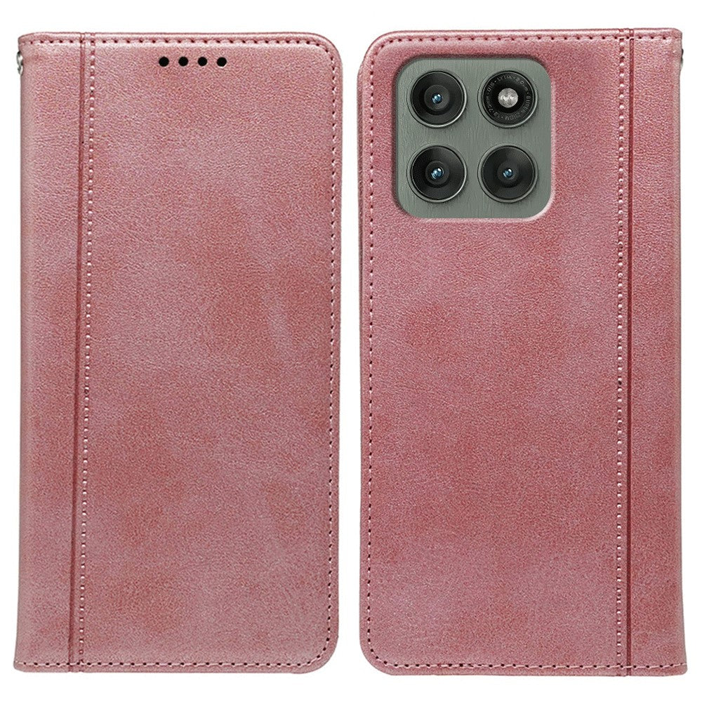 For Motorola Edge 70 5G Case Hidden Magnetic Closure Calf Texture Leather Phone Cover - Rose Gold