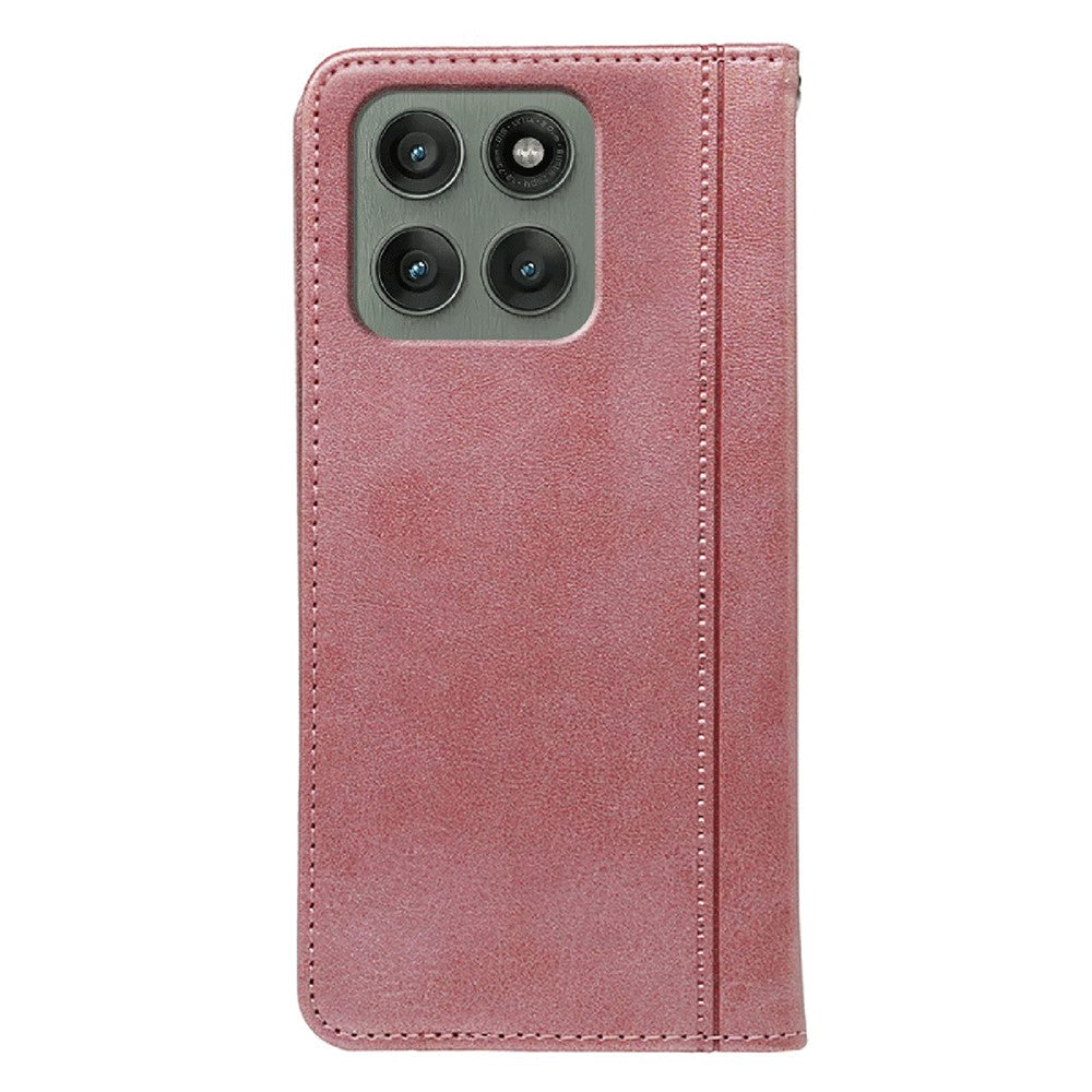 For Motorola Edge 70 5G Case Hidden Magnetic Closure Calf Texture Leather Phone Cover - Rose Gold
