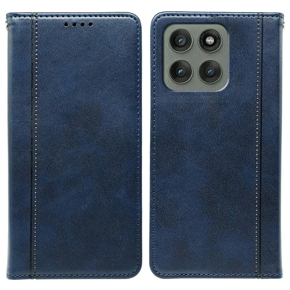 For Motorola Edge 70 5G Case Hidden Magnetic Closure Calf Texture Leather Phone Cover - Blue