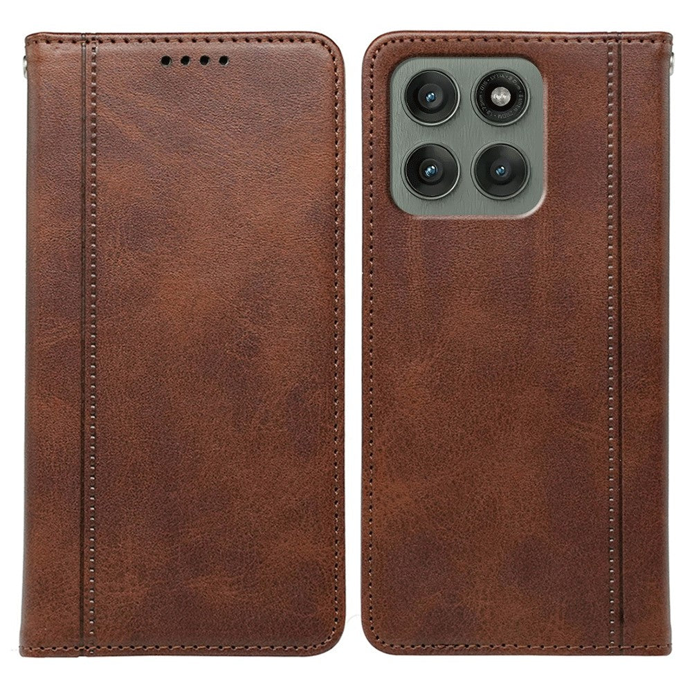 For Motorola Edge 70 5G Case Hidden Magnetic Closure Calf Texture Leather Phone Cover - Brown