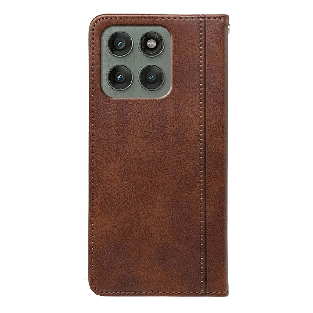 For Motorola Edge 70 5G Case Hidden Magnetic Closure Calf Texture Leather Phone Cover - Brown