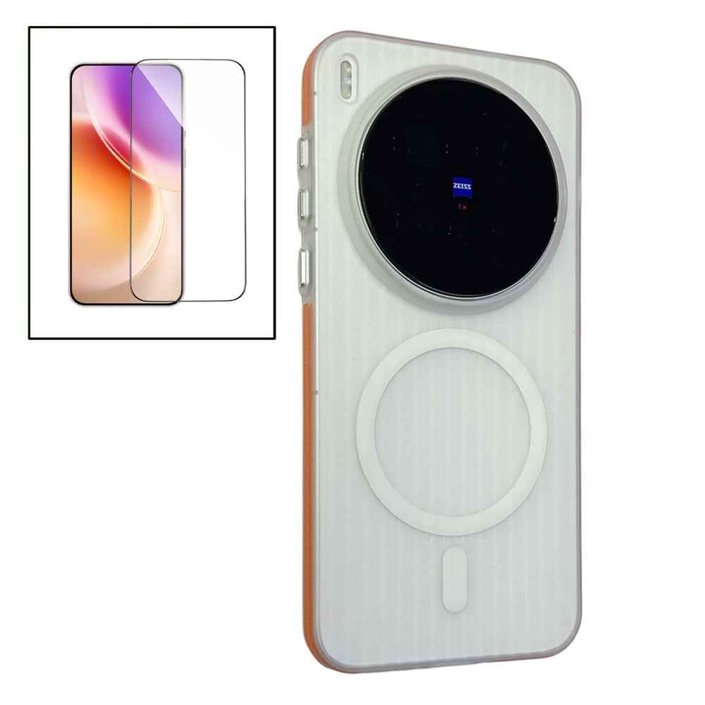 For vivo X300 Pro 5G TPU Magnetic Case Matte Corrugated Stripes Design Phone Back Cover with Tempered Glass  - Orange