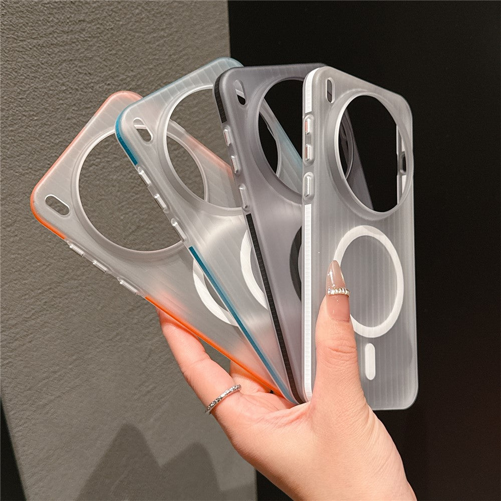 For vivo X300 Pro 5G TPU Magnetic Case Matte Corrugated Stripes Design Phone Back Cover with Tempered Glass  - Orange