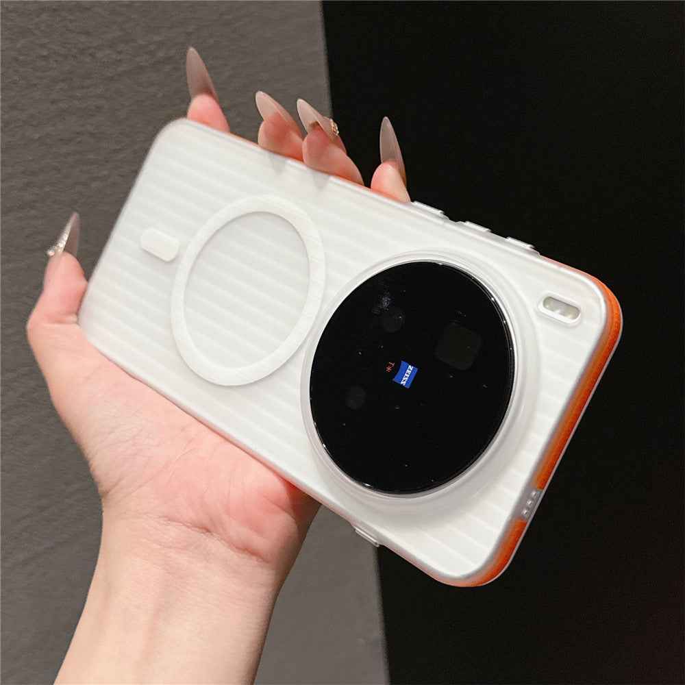 For vivo X300 Pro 5G TPU Magnetic Case Matte Corrugated Stripes Design Phone Back Cover with Tempered Glass  - Blue
