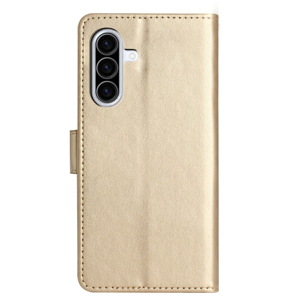For Samsung Galaxy A57 5G Leather Wallet Case Butterfly Flower Imprinted Phone Cover with Strap - Gold