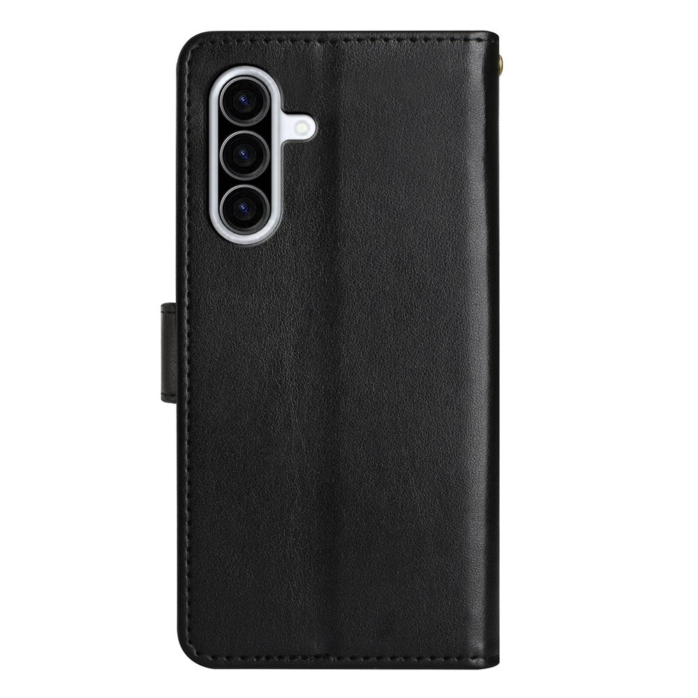 For Samsung Galaxy A57 5G Leather Wallet Case Butterfly Flower Imprinted Phone Cover with Strap - Black