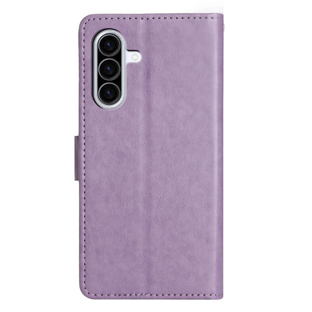 For Samsung Galaxy A57 5G Leather Wallet Case Butterfly Flower Imprinted Phone Cover with Strap - Light Purple